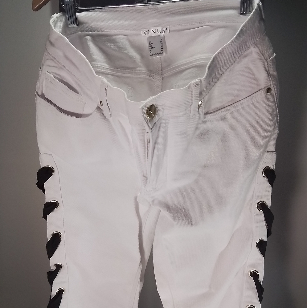 Venus White Lace-Up Women Jeans